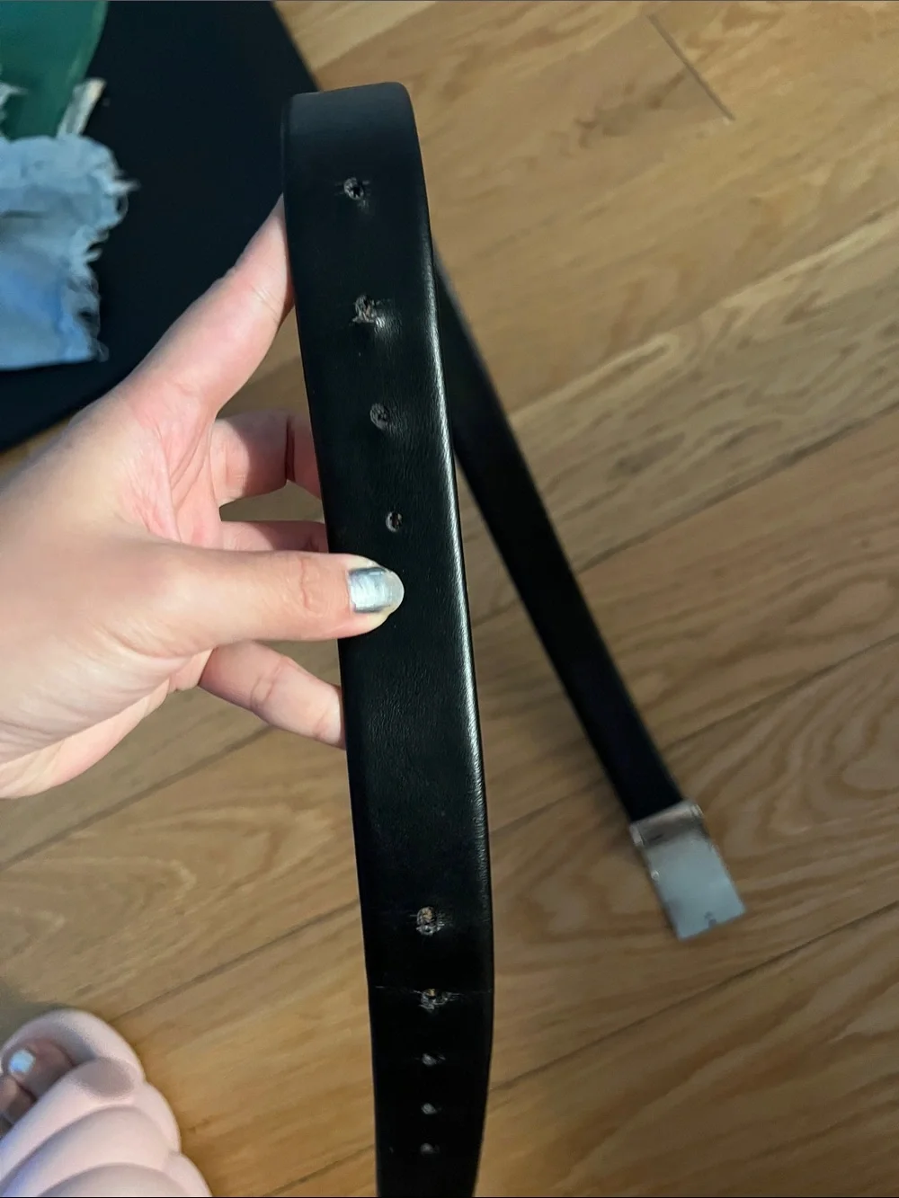 Calvin Klein Black Leather Belt with Brushed Silver Buckle